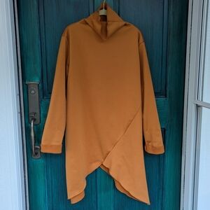 Misslook Winter Lined Asymmetrical Turtleneck Camel Brown Shirt Dress | XL